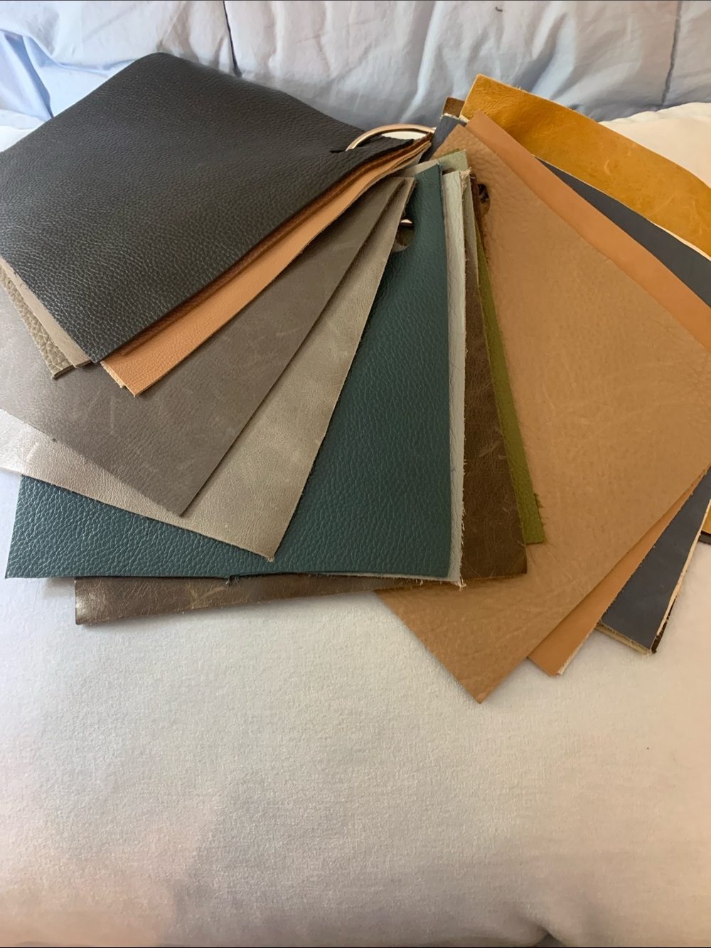 Source Unknown Leather Sample Fan in Black, Brown, Tan, Green, Gray, Blue